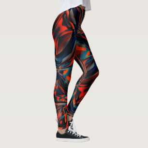 Blue design of squares aligned on crooked object   leggings