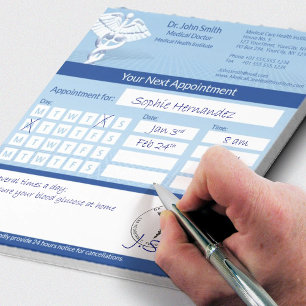Blue Design White 3D Caduceus Medical Appointment Notepad