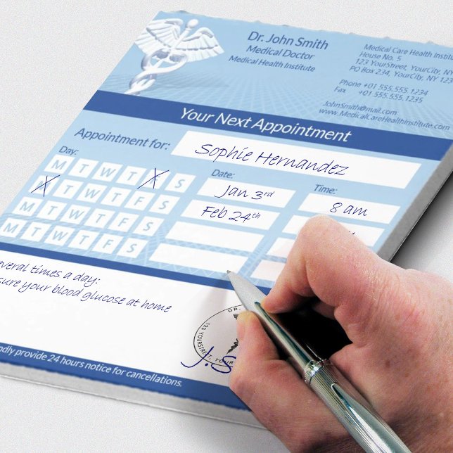 Blue Design White 3D Caduceus Medical Appointment Notepad (Creator Uploaded)