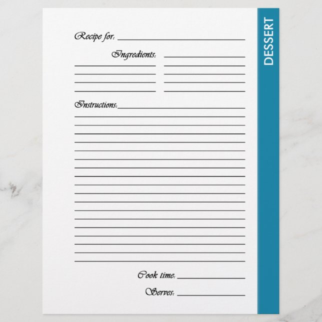 Blue DESSERT 2-sided Recipe Pages (Front)
