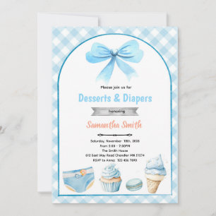 Blue Desserts and Diapers Baby shower Invitation