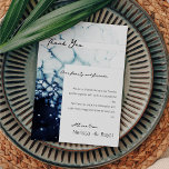 Blue Destination Wedding Reception Thank You Card<br><div class="desc">This Blue Destination Wedding Reception Thank You Card design pairs sleek and classic white with striking dark royal blue watercolor ocean waves as a gorgeous backdrop for sophisticated minimalist typography and boho script details. Perfect for a modern luxury nautical aesthetic, with a unique moody navy beach style. This beautifully curated...</div>