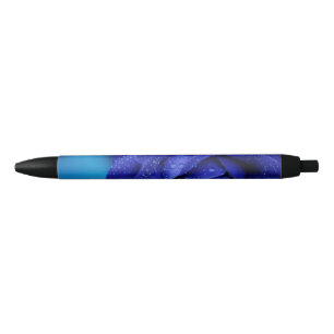 Blue Dewdrop Rose Black Ink Pen