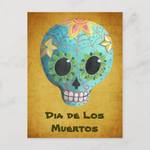 Blue Dia de Los Muertos Art Sugar Skull Postcard