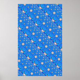 blue diadonal geometric grid poster