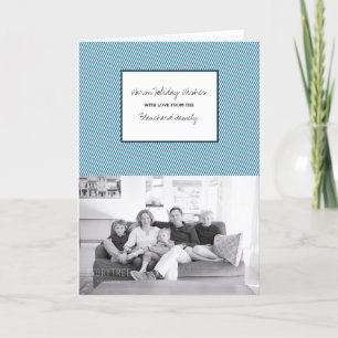 Blue Diagonal Festive Stripes Holiday Photo Card