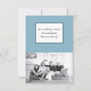 Blue Diagonal Festive Stripes Holiday Photo Invitation