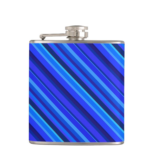 Blue diagonal stripes hip flask (Front)