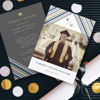Blue Diagonal Stripes Modern Graduation Party