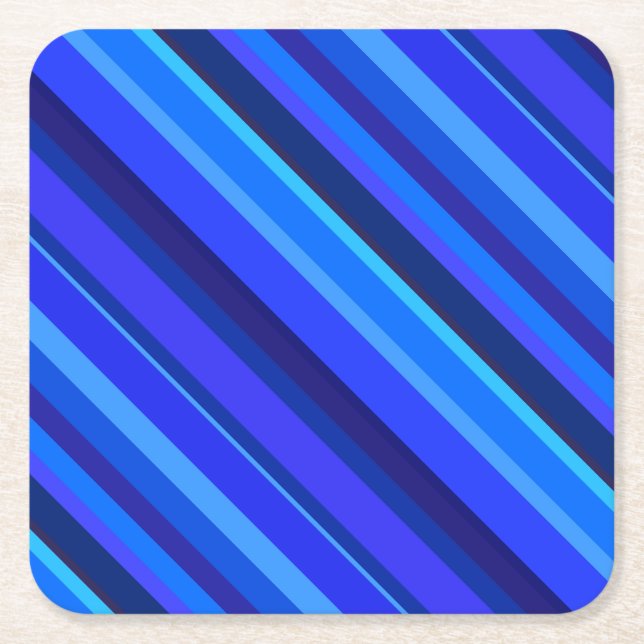 Blue diagonal stripes square paper coaster (Front)