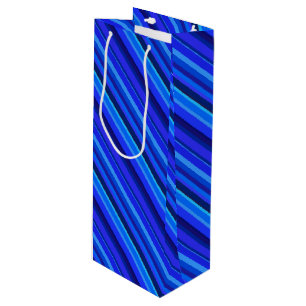 Blue diagonal stripes wine gift bag