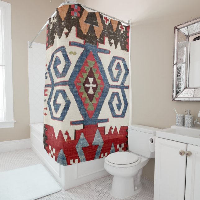 Blue Diamond Arrow Konya Cowboy Saddle  Shower Curtain (In Situ)