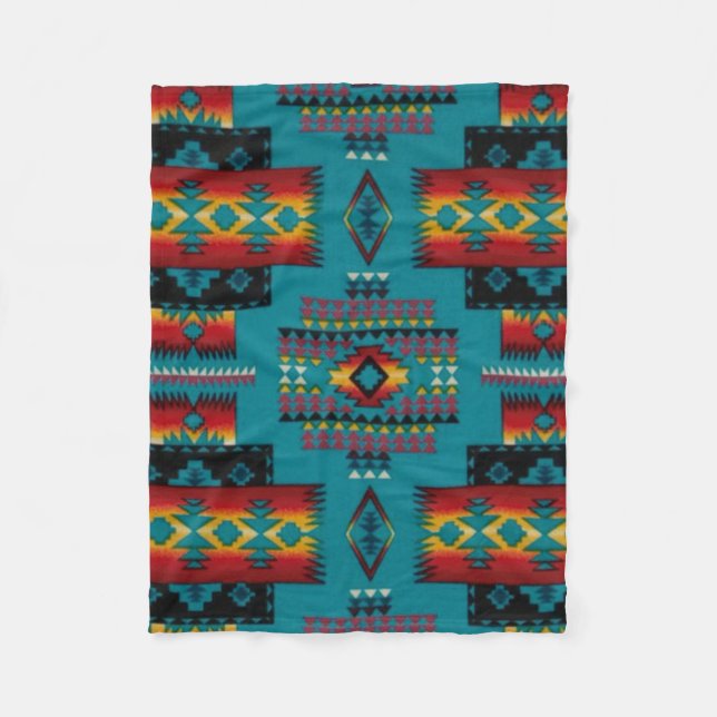 BLUE Diamond Aztec Print Fleece Blanket (Front)