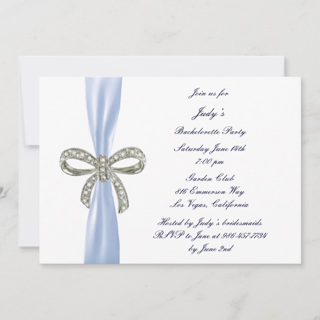 Blue Diamond Bow Bachelorette Party Invitation (Front)