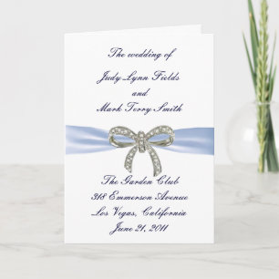 Blue Diamond Bow Wedding Program Card