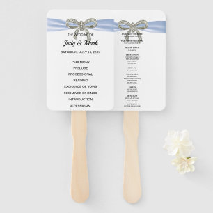 Blue Diamond Bow Wedding Program Hand Fan