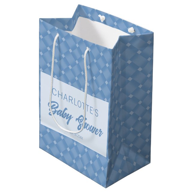 Blue Diamond Chevron Baby Shower Medium Gift Bag (Front Angled)