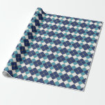 Blue Diamond Christmas Hanukkah Plaid Wrapping Paper<br><div class="desc">This festive wrapping paper features argyle style diamonds in light and dark blue pattern with gold line accents. Perfect for wrapping Christmas or Hanukkah gifts.</div>