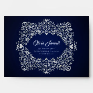 Blue Diamond Dark Damask Wedding Envelope
