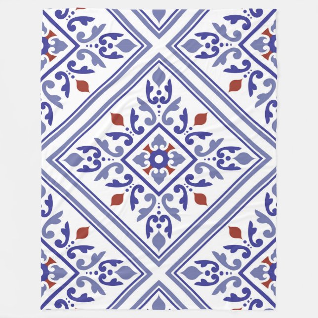 Blue Diamond Geometric Fleece Blanket  (Front)