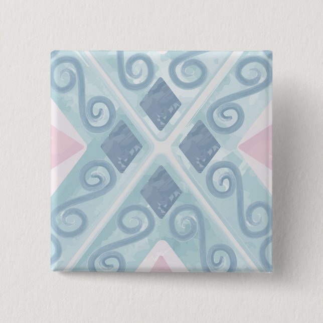 Blue Diamond Geometric Pattern 15 Cm Square Badge (Front)