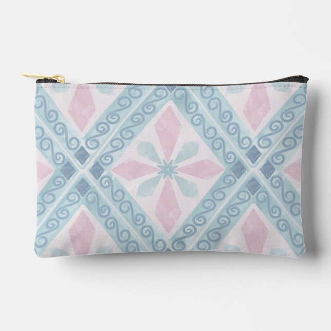Blue Diamond Geometric Pattern Accessory Pouch (Front)