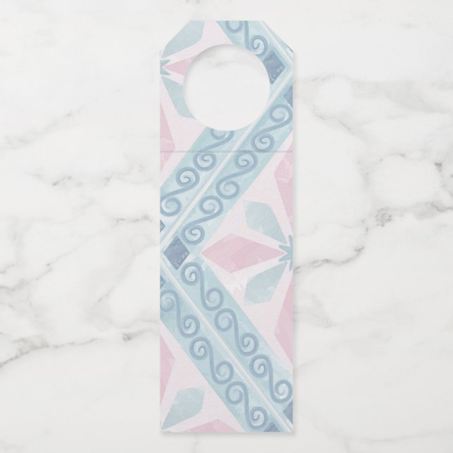 Blue Diamond Geometric Pattern Bottle Tag (Front)