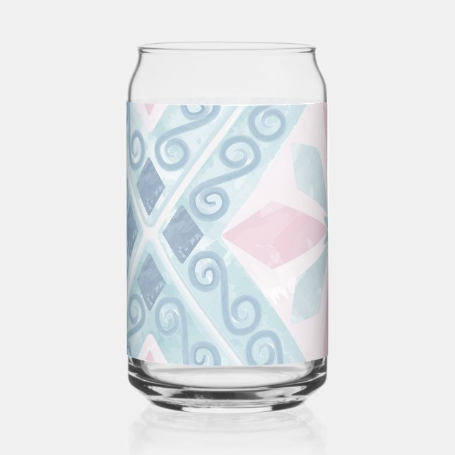 Blue Diamond Geometric Pattern Can Glass (Front)