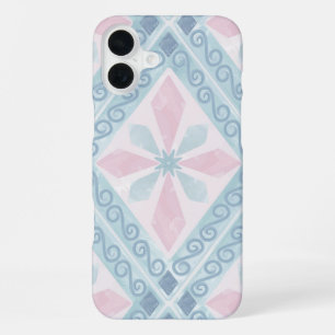 Blue Diamond Geometric Pattern iPhone 16 Plus Case