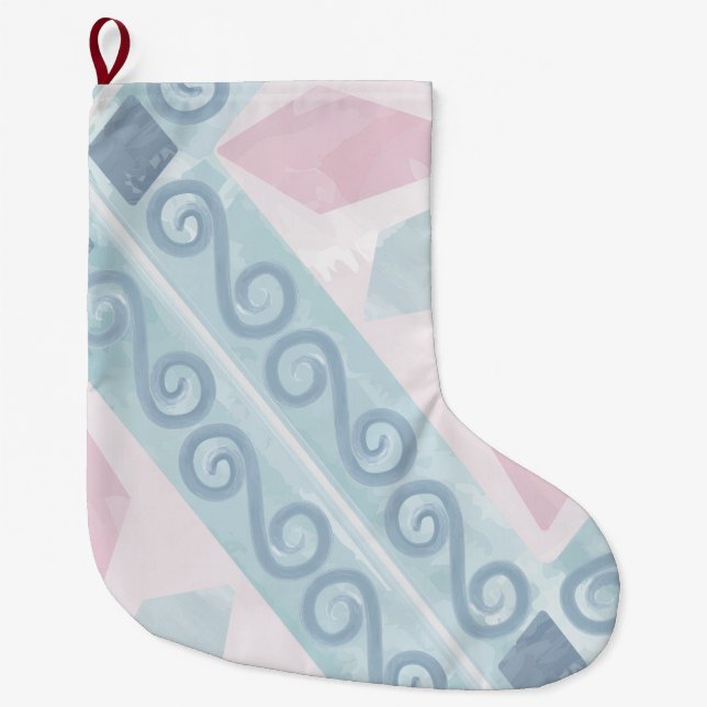 Blue Diamond Geometric Pattern Large Christmas Stocking (Front)