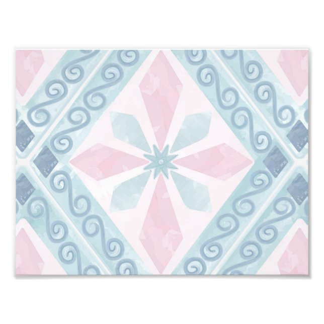 Blue Diamond Geometric Pattern Photo Print (Front)