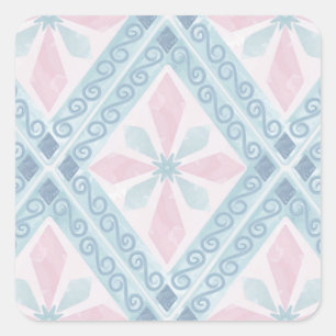 Blue Diamond Geometric Pattern Square Sticker