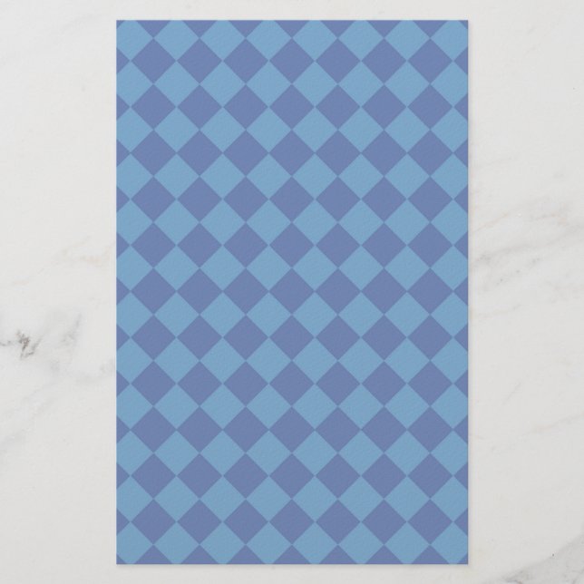 Blue Diamond Harlequin Chequered Pattern Stationery (Front)