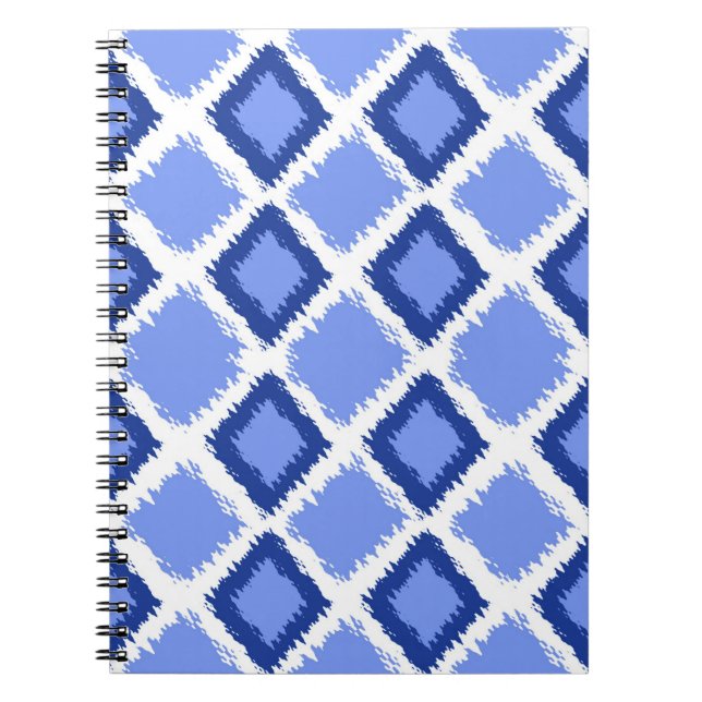 Blue Diamond Ikat Pattern Spiral Notebook (Front)