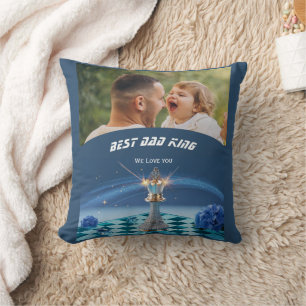 Blue Diamond Metallic King Chess Fathers Day Cushion