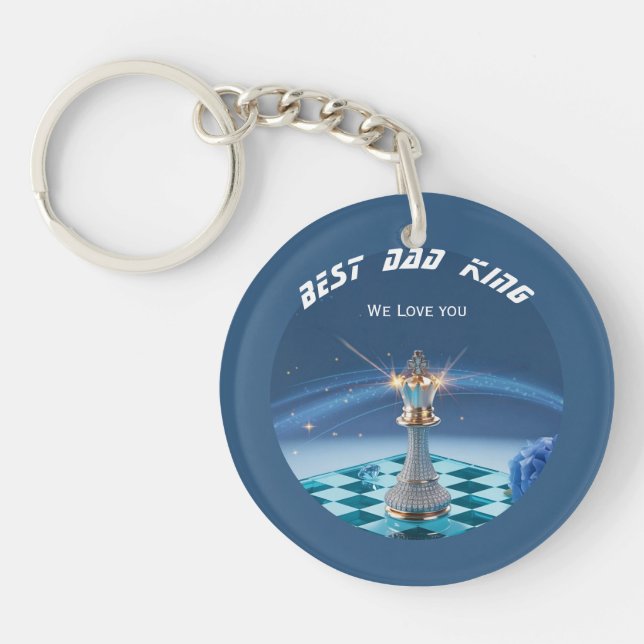 Blue Diamond Metallic King Chess Fathers Day  Key Ring (Front)