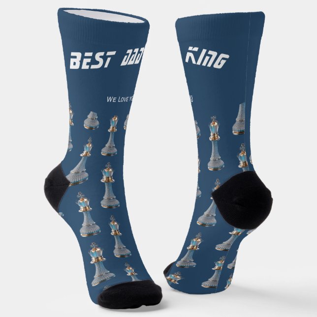 Blue Diamond Metallic King Chess Fathers Day  Socks (Angled)