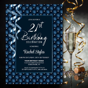 Blue Diamond Pattern 21st Birthday Party Invitation