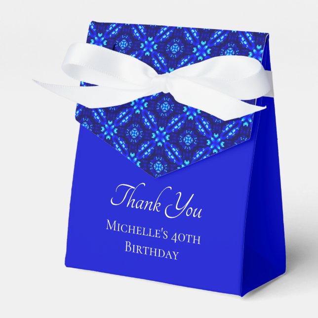 Blue Diamond Pattern 40th Birthday Thank You Favour Box (Front Side)