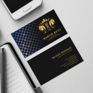 Blue Diamond Pattern Angel Crest Luxurious Black Business Card