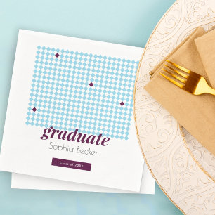 Blue Diamond Pattern Modern Font Graduation Party Napkin