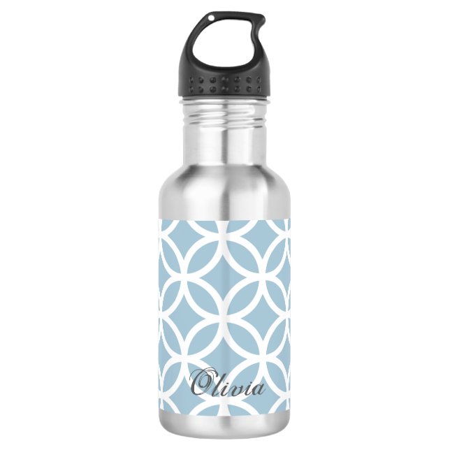 Blue Diamond Pattern Personalised 532 Ml Water Bottle (Front)