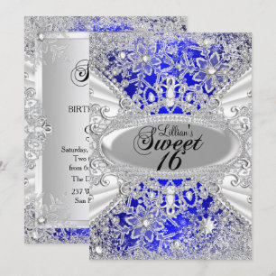 Blue Diamond Snowflake Winter Wonderland Sweet 16 Invitation