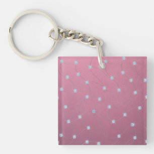 Blue diamond stitched on pink leather key ring