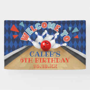 Blue Diamond Stripe Lets Strike Bowling Birthday  Banner