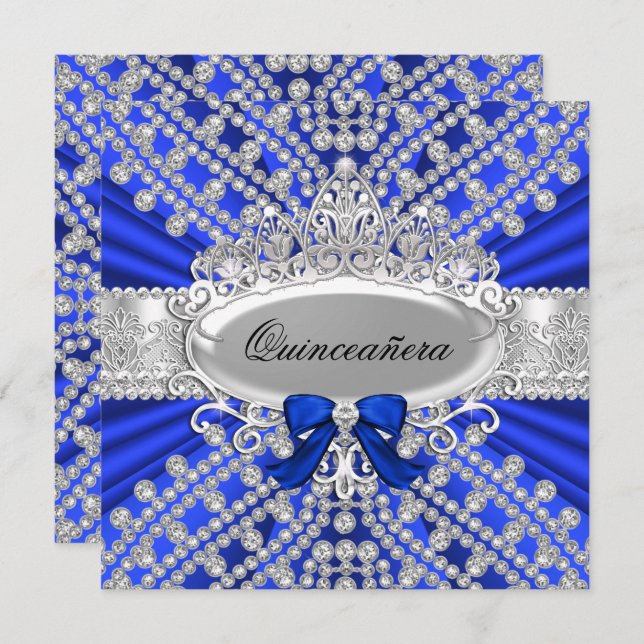 Blue Diamond & Tiara Quinceañera Invitation (Front/Back)