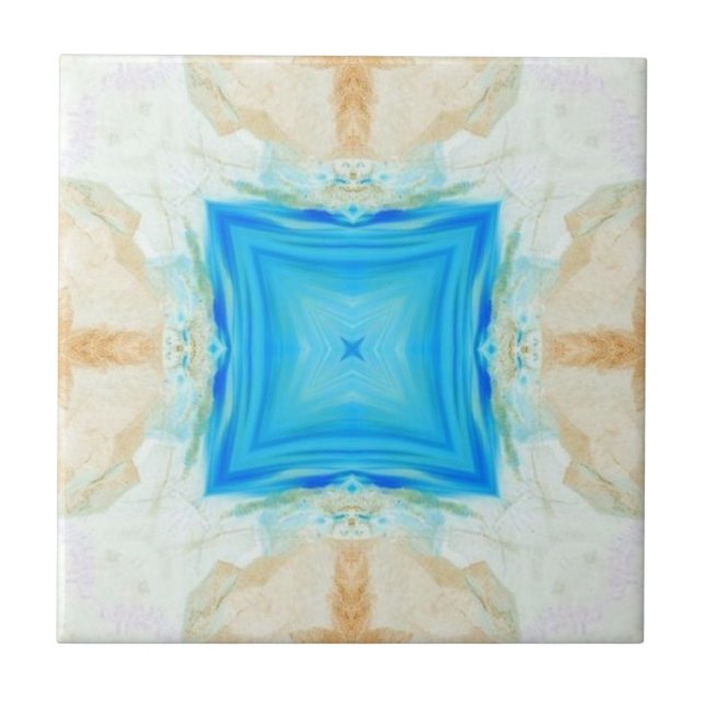 Blue diamond turquoise cream geometric art tile (Front)