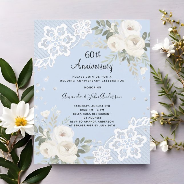 Blue diamonds 60th wedding anniversary invitation (Creator Uploaded)