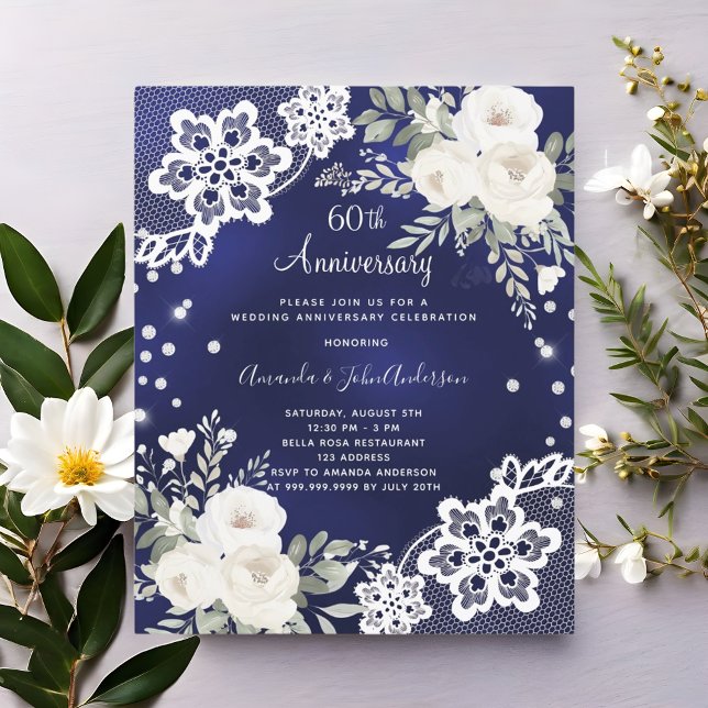 Blue diamonds 60th wedding anniversary invitation (Creator Uploaded)