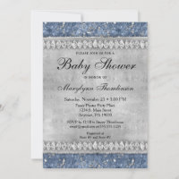 Blue Diamonds Baby Shower Invitation Boy Bling